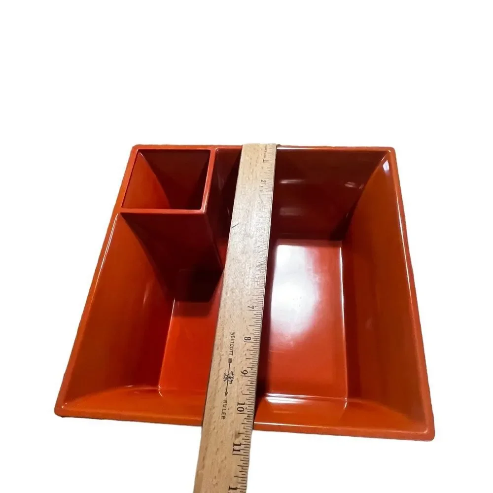 Vintage MCM Tuttocasa Orange Faux Wood Square Dip & Chip Dish Melamine